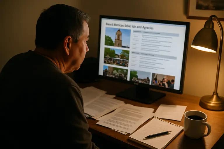 Community member reviewing a printed school board agenda