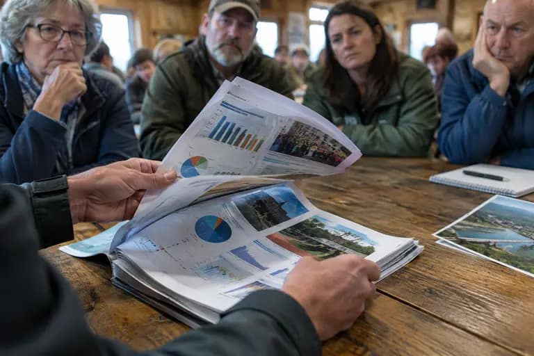 Printed budget pages with notes and a pen on a conference table