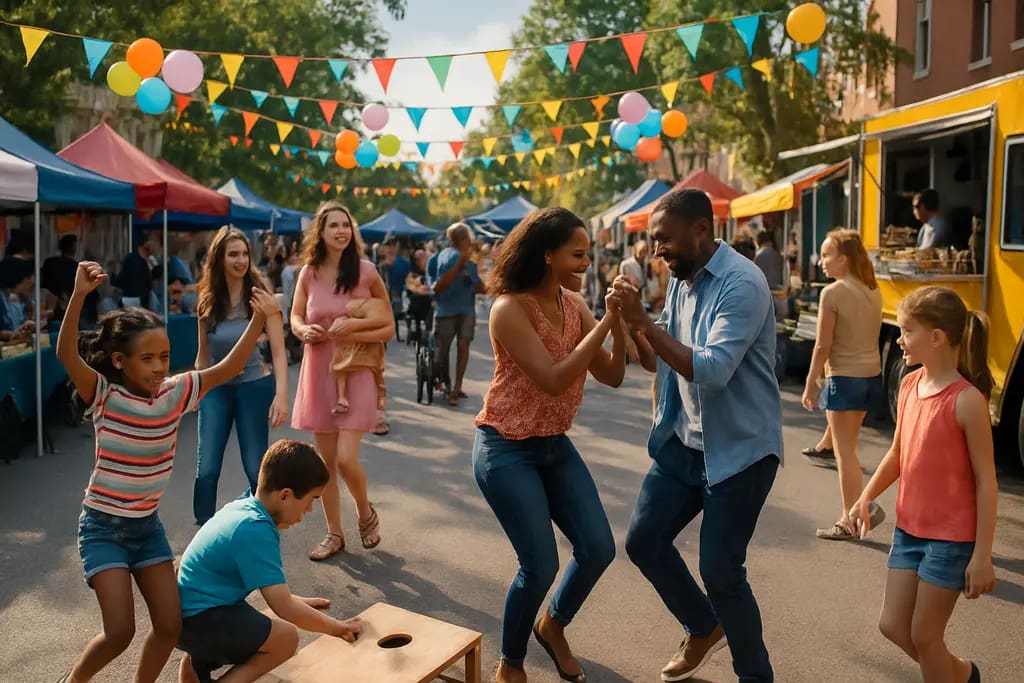 Smoketown Block Party on a neighborhood street celebrating new affordable homes