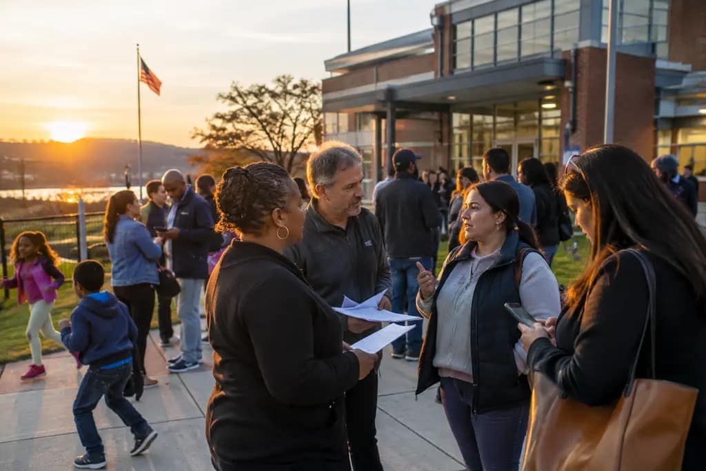 Poughkeepsie School Budget papers on a table before a public school board meeting