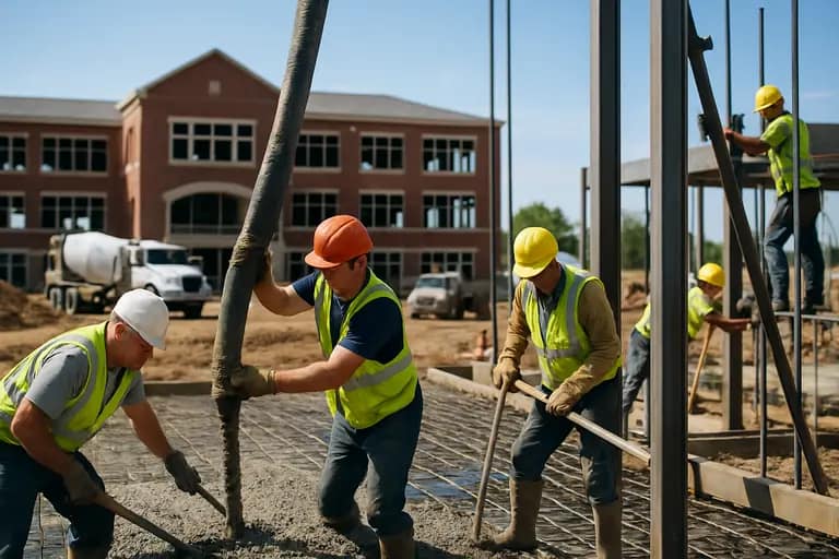 Construction equipment near a school building project site