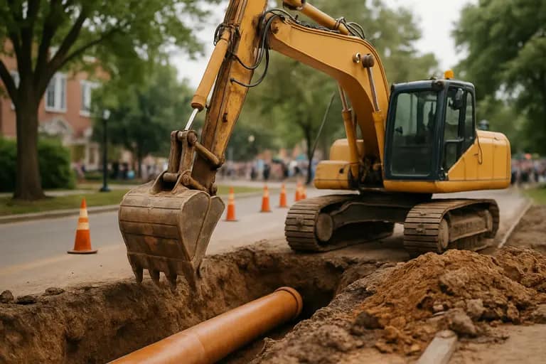Construction equipment near underground utility work
